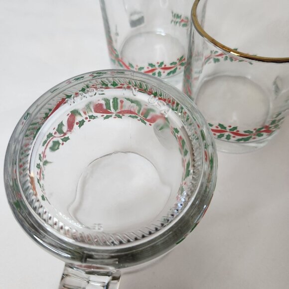 Vintage Clear Glass Arby's Mugs with Holly & Gold Rim Christmas Design Set Of 3 - Picture 5 of 5